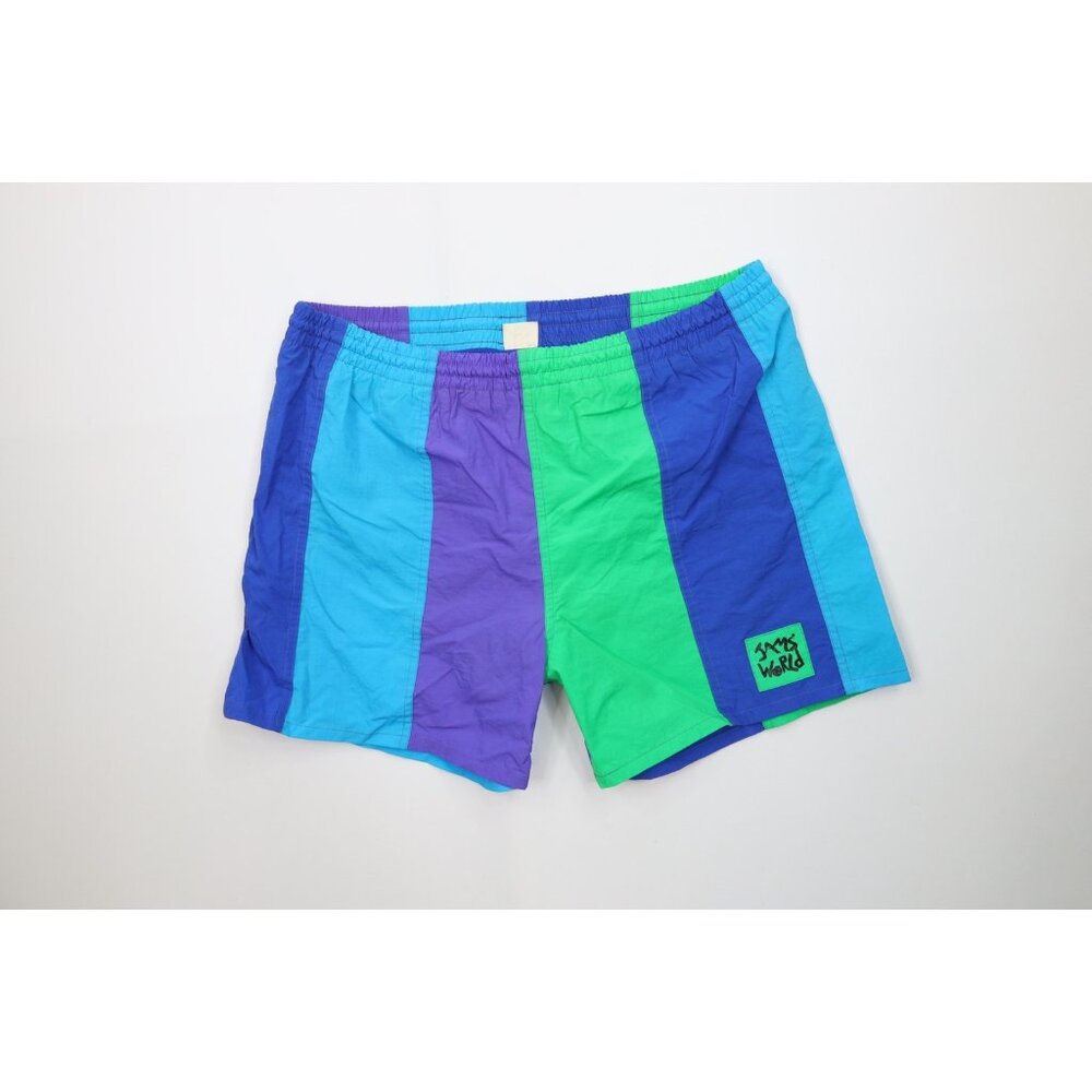 Vintage 90s Jams World Mens Large Spell Out Color Block Surfing Lined Shorts USA